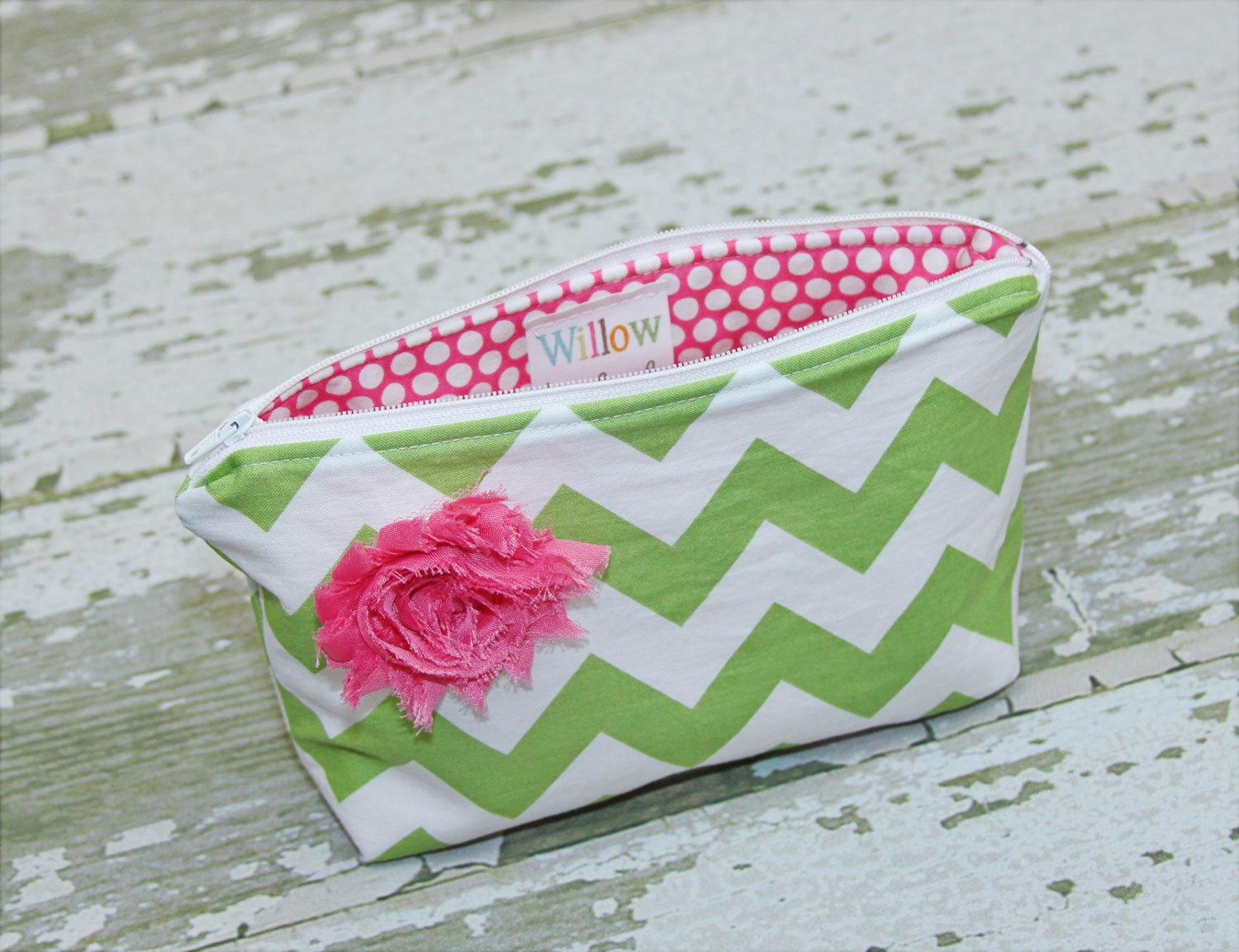 Green Chevron Zippered Pouch Clutch