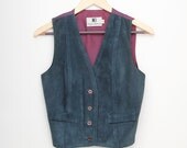 Vintage 1970s indigo blue suede vest - size medium