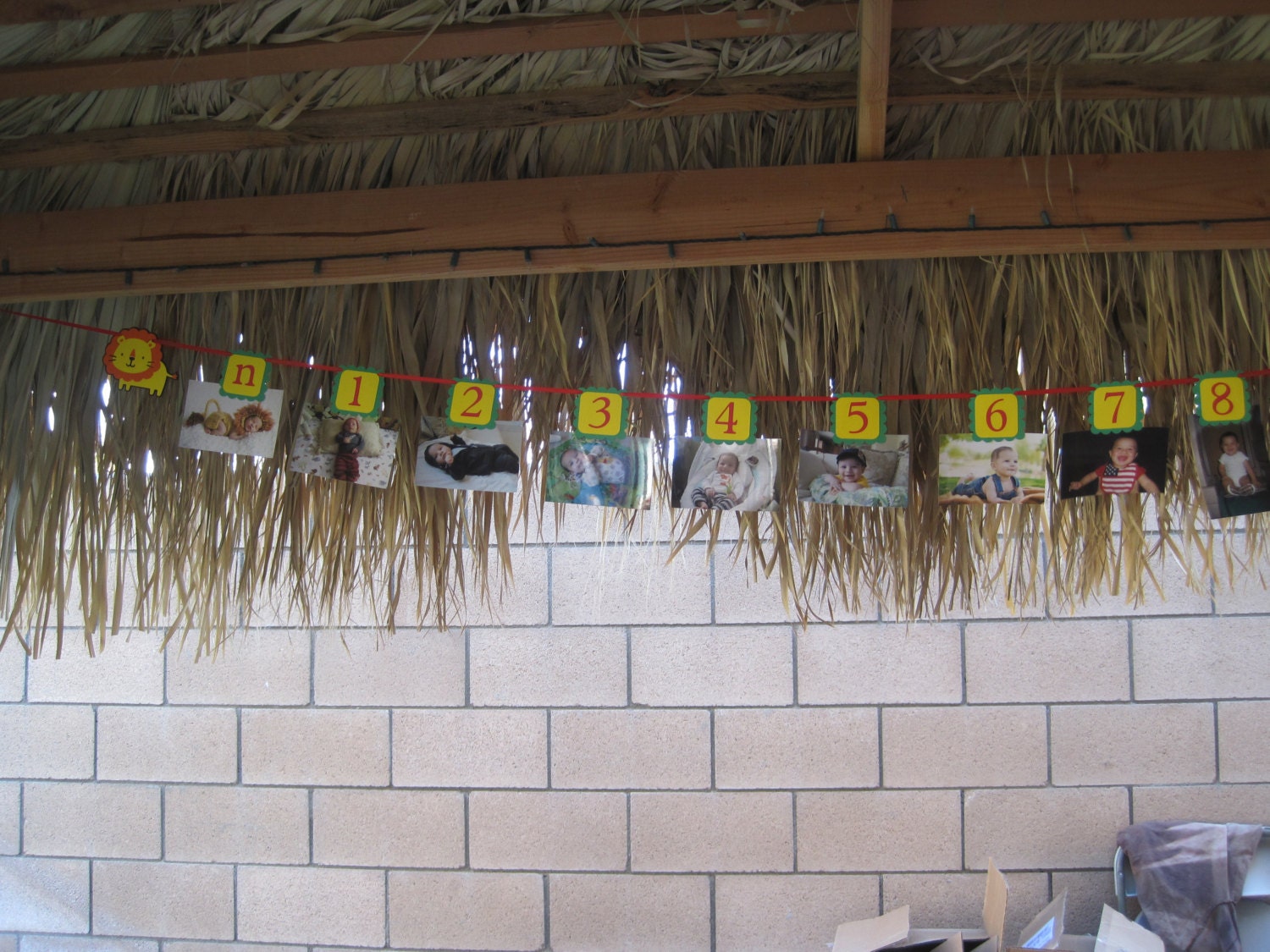 Lion Elephant first year photo tag banner, 1st Year photo banner, Babys first year birthday banner, jungle themed party, safari themed party