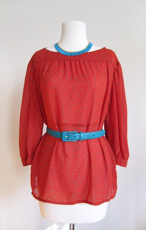 Orange Red Blouse with floral detail in size (S-M)