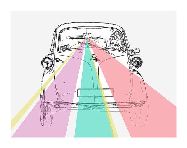 Vintage Isetta, European Car Art - 8x10 Mid Century Mod Decor, BMW Art, Shapes, Contemporary, Retro Home Decor, Gender Neutral Nursery