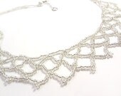 Beaded Crystal Netted Lace Necklace - Bridal Wedding Jewelry - MegansBeadedDesigns