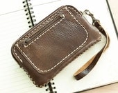 Hand Sewn iPhone Leather Case/ Wristlet Pouch in Dark Brown