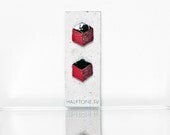 Lipstick Reds Necker Cube Earrings - Impossible Object Leather Illusion Jewelry