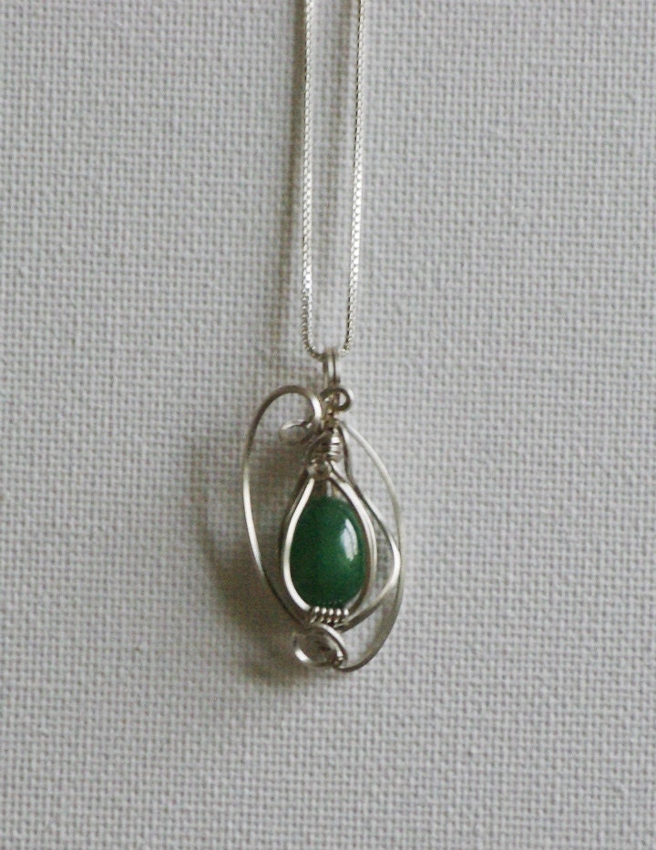 Quartz Emerald Shades of Green Wire Wrapped Necklace 925 Sterling silver Wire Wrapped Pendant with Sterling Chain Comes in Gift Bag