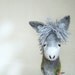Grey Birger - Felt Donkey. Art Toy. Felted Stuffed Marionette Puppet Handmade Animals Toys. grey green gray. MADE TO ORDER.