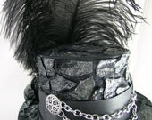 Mini Top Hat - Black and Silver Steampunk, Victorian, Goth, Burlesque