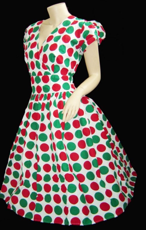 Vintage style  50's polka dot party mad men pin up holiday polka dot dress XL
