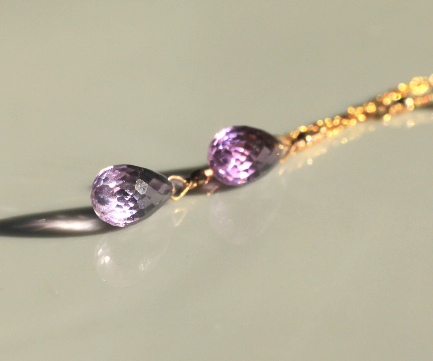 Light Amethyst Faceted Drop Earrings in Gold