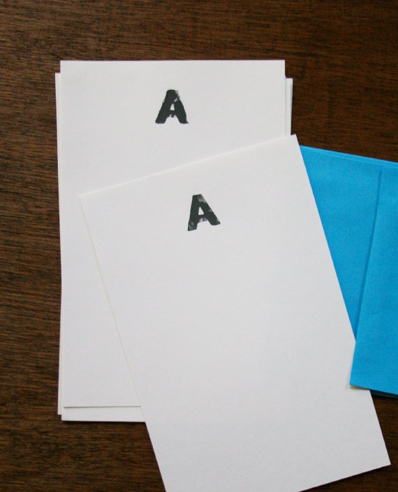 Letterpress Monogram Stationery set of 10 pieces: Letter A