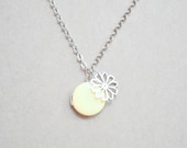 Small Metal Daisy Flower Charm with Enamel Silver Locket
