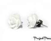 Mini White Rosette Stud Hypoallergenic Flower Earrings