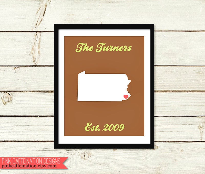 Custom Philadelphia Family Print / Pennsylvania State Print / Philly Love Print  / Brown / Heart / Wall Print / Personalized Art