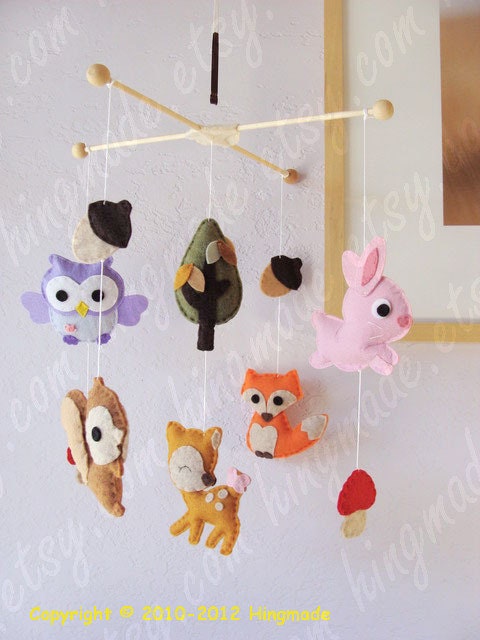Baby Mobile - Modern Mobile - Ceiling Hanging Mobile - Woodland Deer Fox Owl Bunny Forest Friends Animals (U can pick your colors)