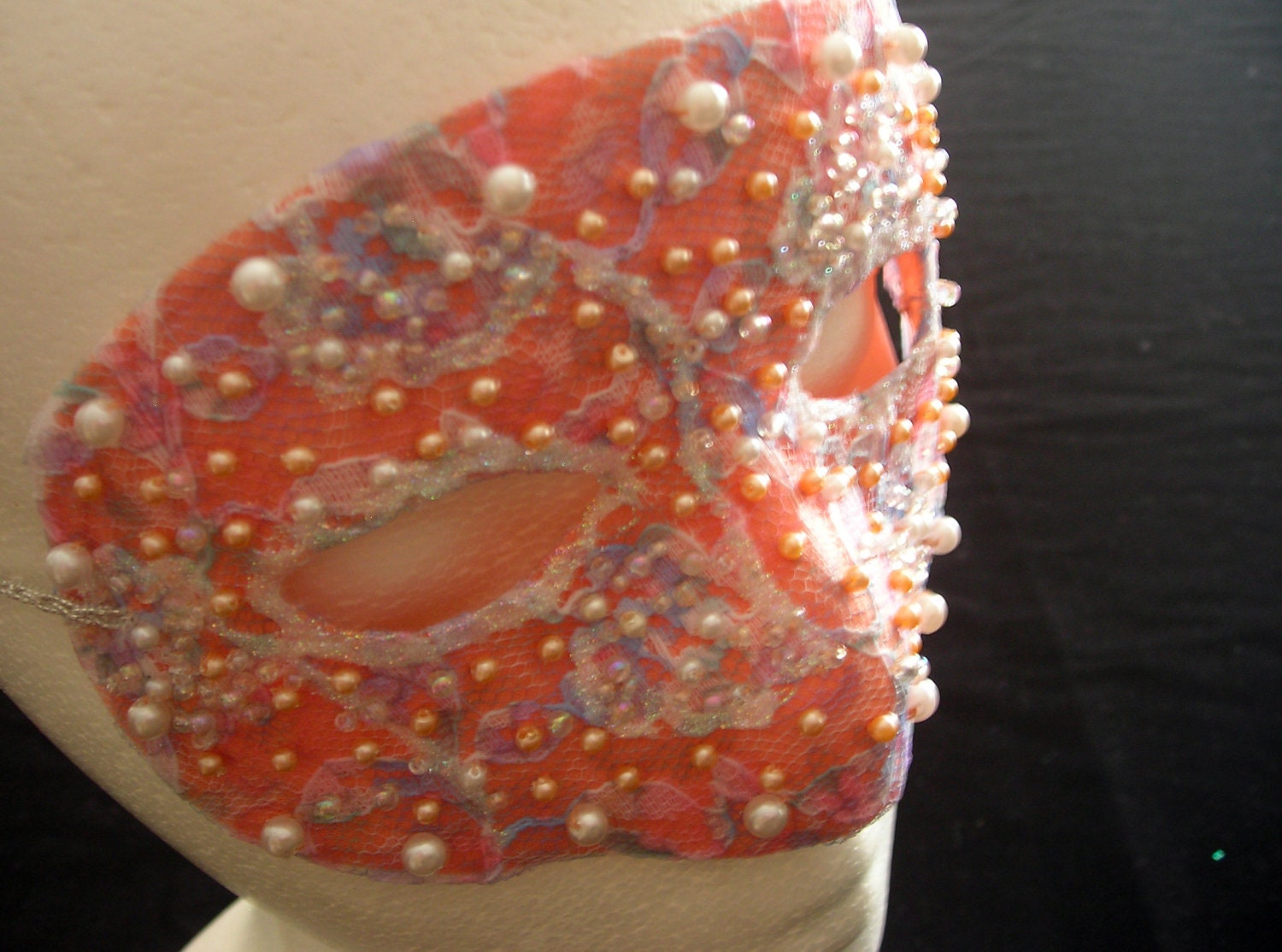 Gorgeous Glistening Hand Beaded Peach Mask