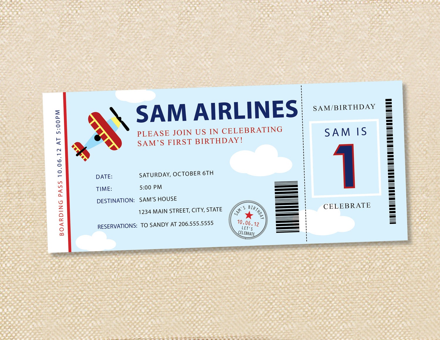 Airplane ticket Party invitations - set of 15 Il_170x135