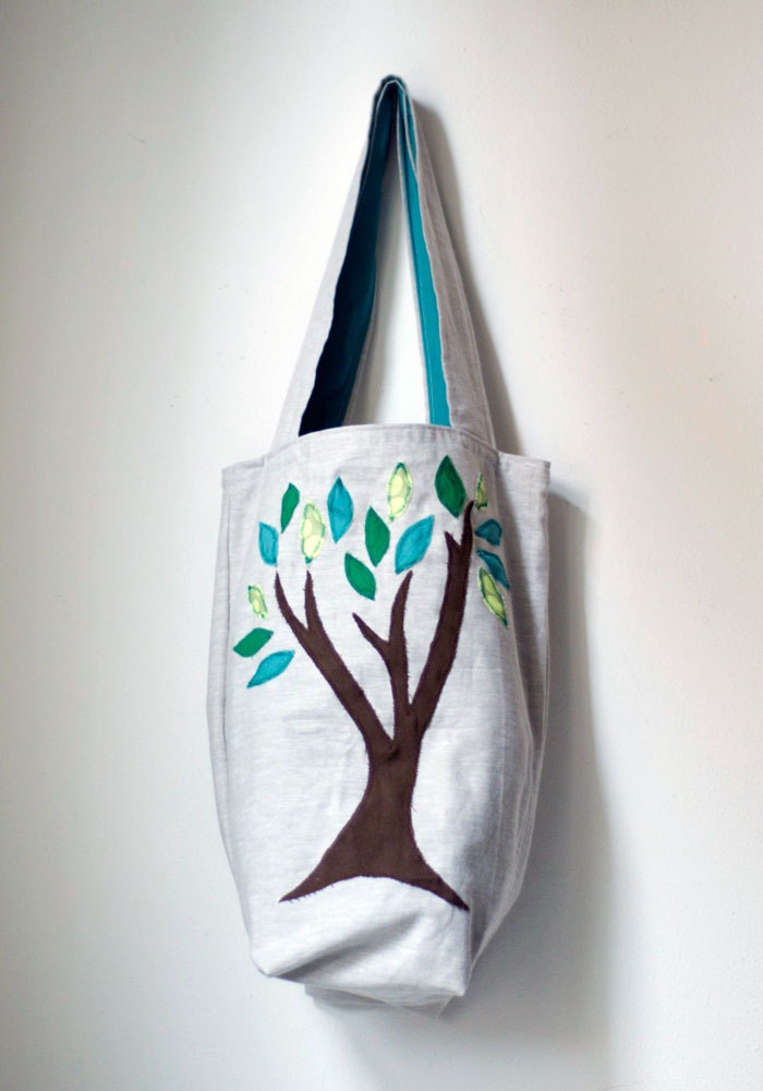Linen Green Tree Bag