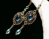 Peacock Green Dichroic Glass Crystal Pearl Earrings Steampunk Jewelry Antique Vintage Victorian Bridal Style