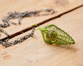 Necklace Pendant Spear Cage in Grass Green and Coral
