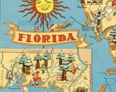 Florida Map Vintage - Original 1930s Antique Picture Map - Ruth Taylor White - Miami Tampa Orlando Destin - SaturatedColor