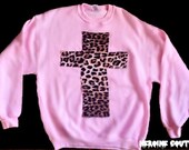 Custom Color Leopard Print Crucifix Patch Sweatshirt