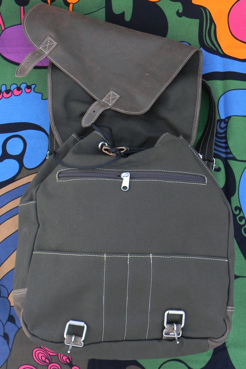 Canvas and Leather Rucksack - Backpack - Drawstring Bag