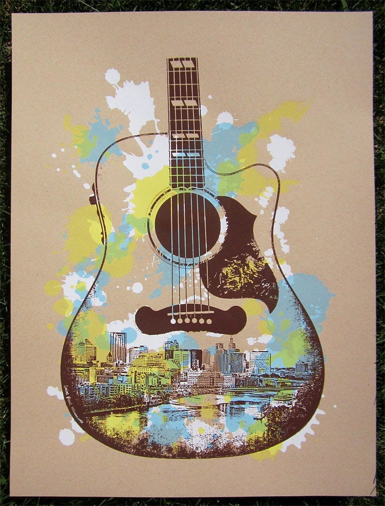 St. Paul Guitar Screen Print Poster - Saint Paul Music Poster