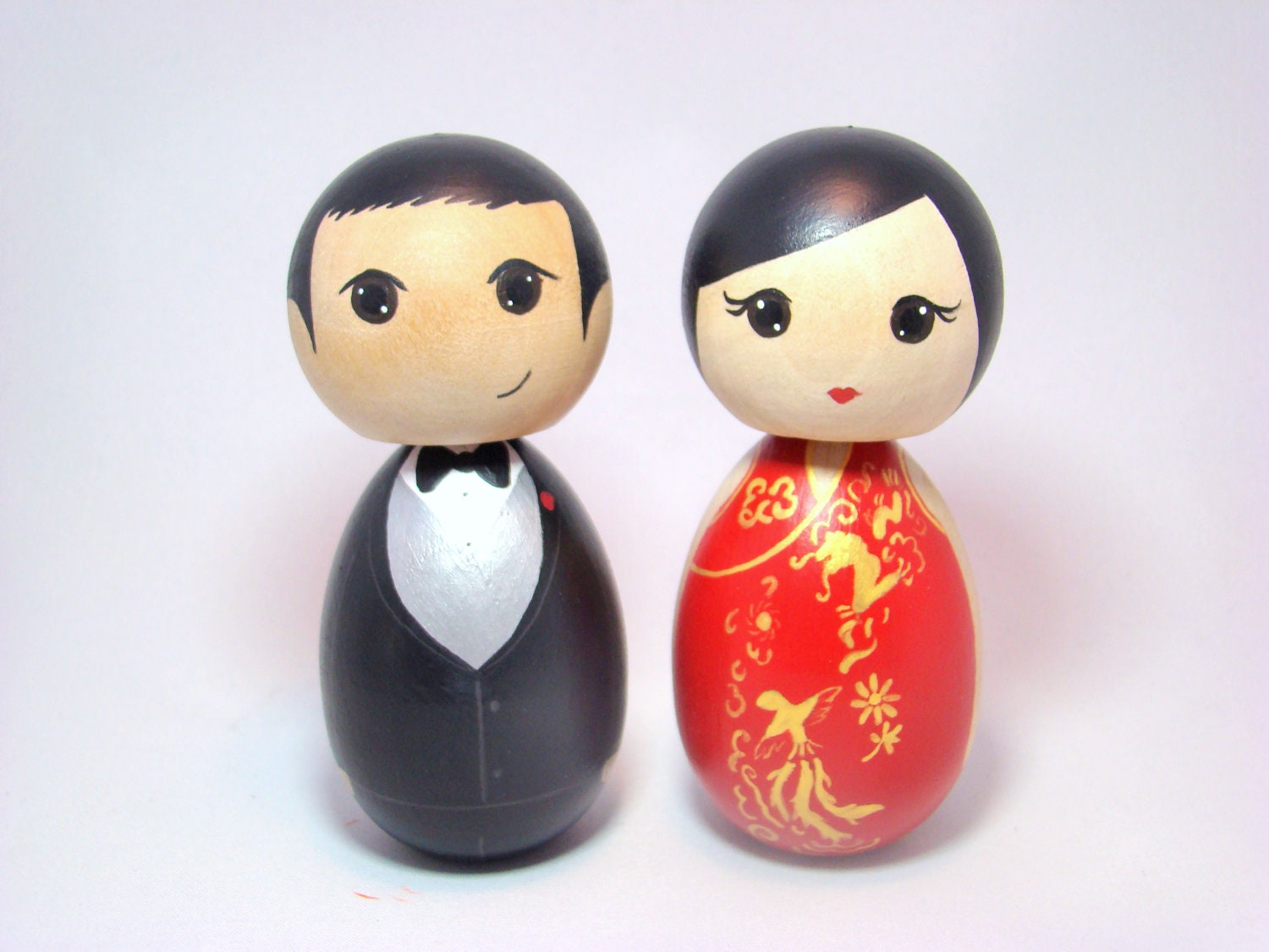 Kokeshi Doll Ethnic Wedding Cake Toppers Custom Hand Painted