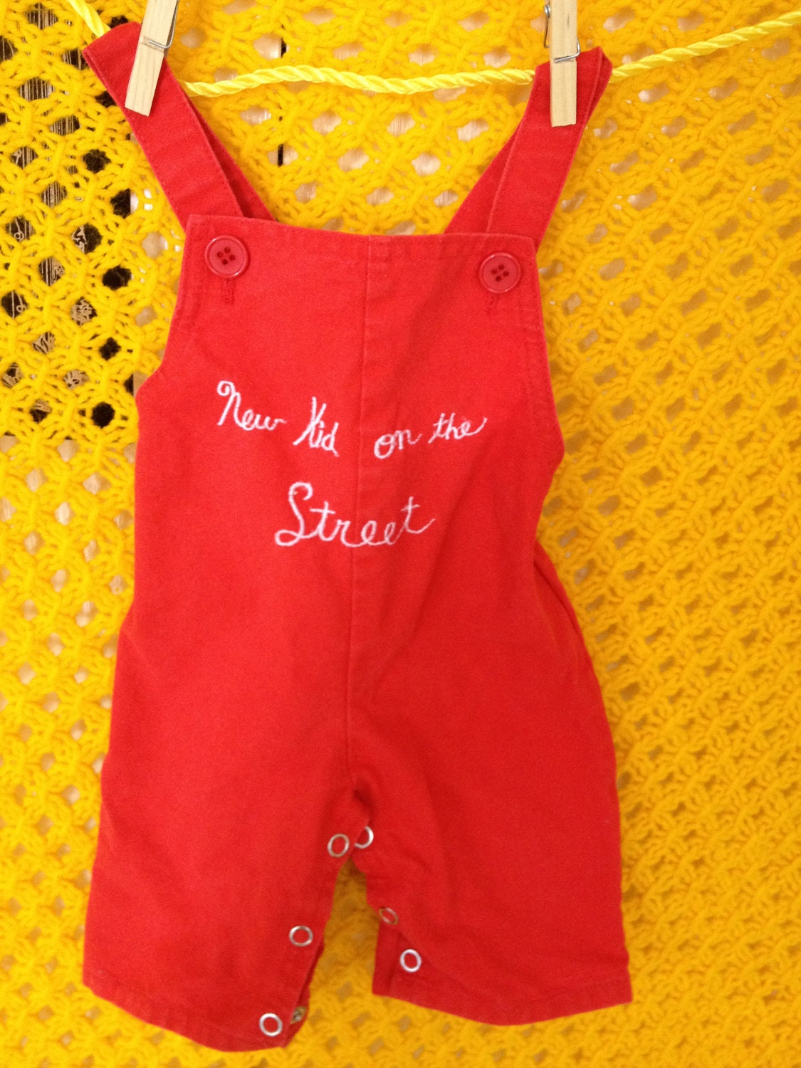 New Kid on the Street overalls in red, size 0-6 months