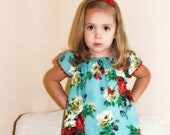 Last one. Peasant toddler dress White and red Roses on Aqua Size 3T months