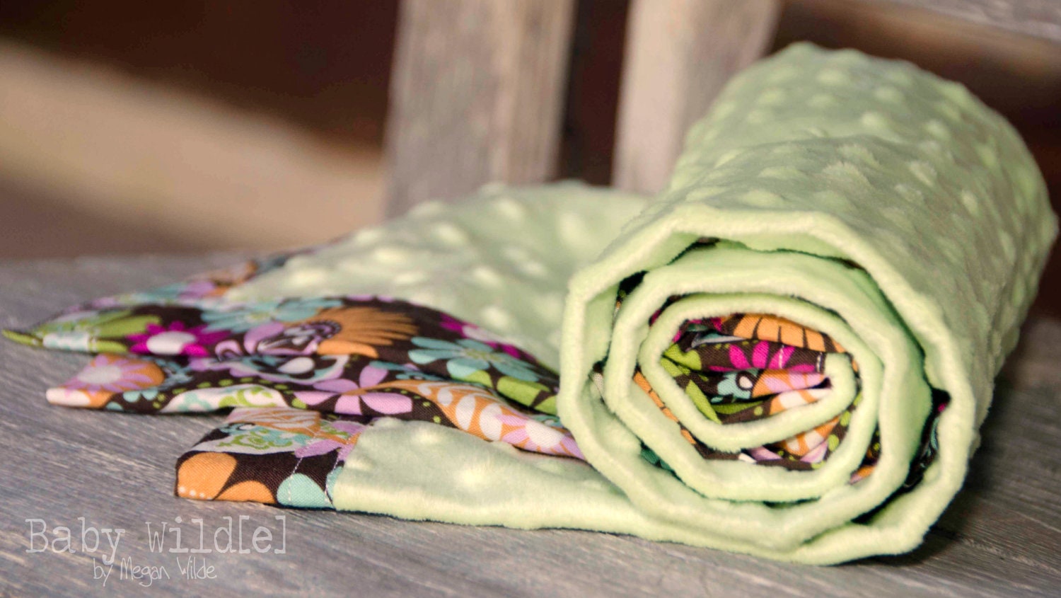 Personalized Minky Baby Blanket Girl Paisleys and Flowers Stroller Size Pink Green Brown - Name Included - Paisley Passion