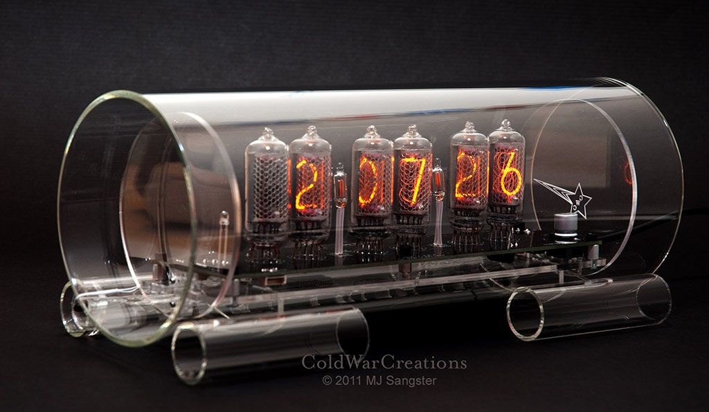 Glass Nixie Tube Clock - Large size IN-8-2 version with tube sockets