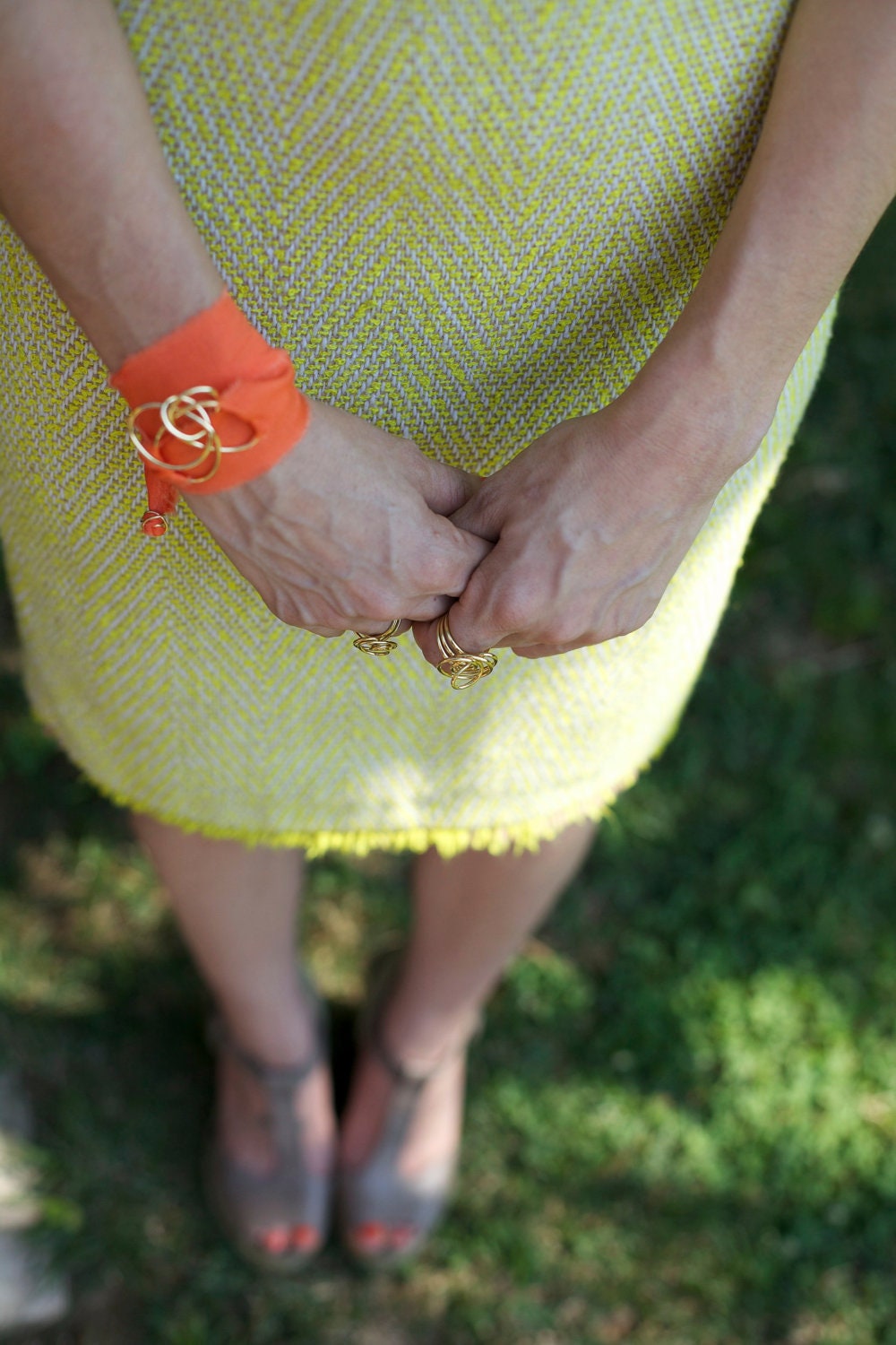 Brass Twist Wrap Bracelet - Coral