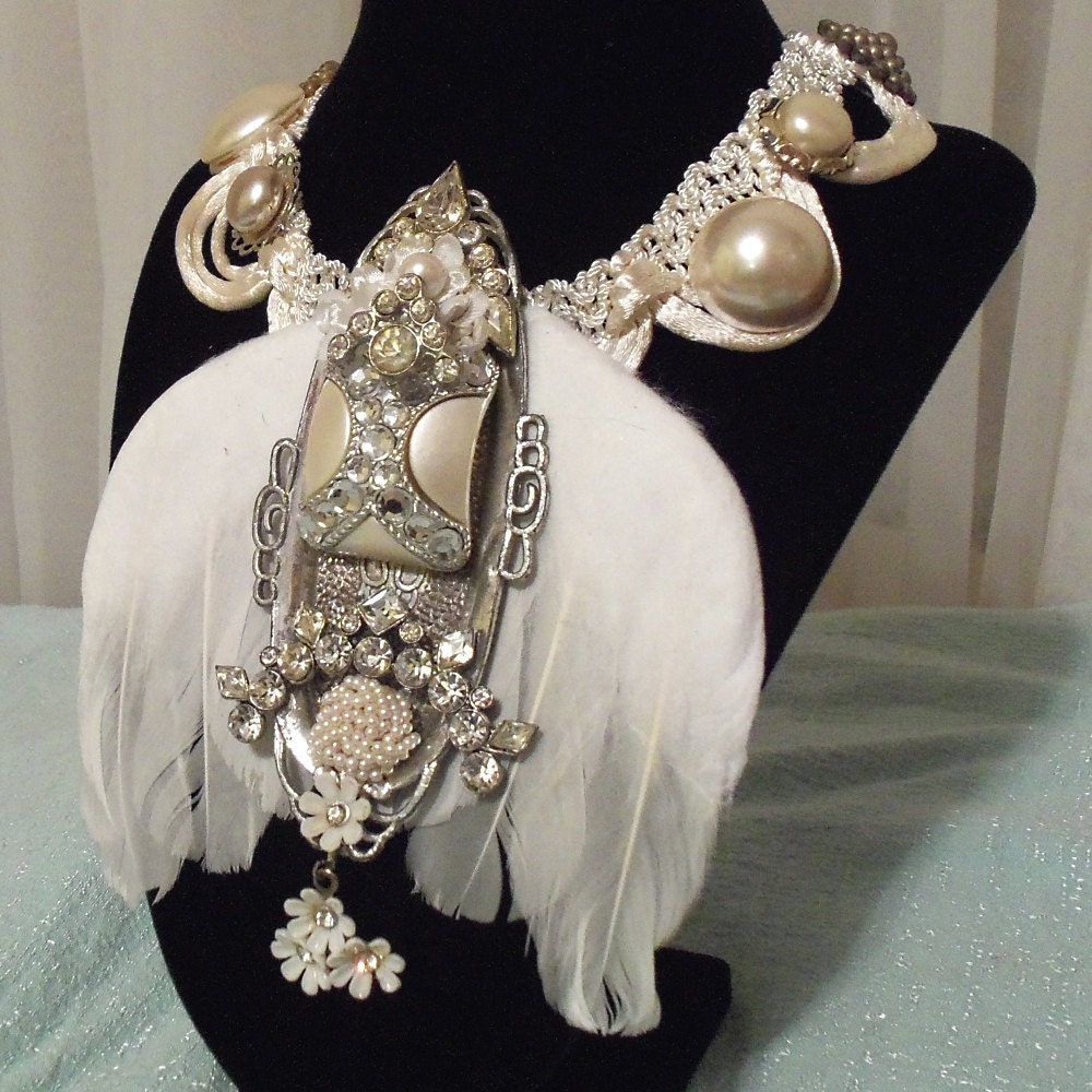 Statement Rhinestone Wedding Necklace, Haute Couture Angel Wing, Keepsake Bridal Jewelry, OOAK