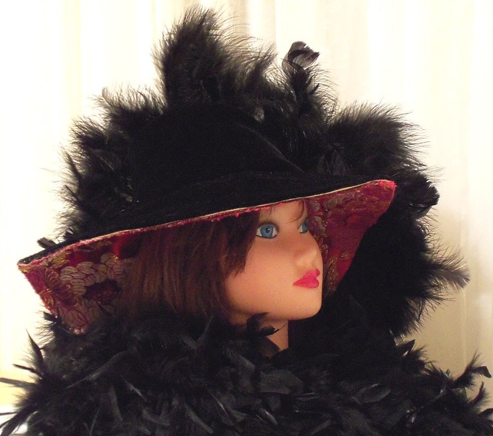 Black Feather Hat, Dramatic Couture Headpiece, Kentucky Derby Hat, Face Framing Formal Accessory.