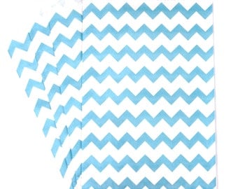 15 Aqua Blue Chevron Middy Bitty Bags (Treat Bags, Favor Bags, Gift Wrap, Envelopes) - 5 x 7.5 inches