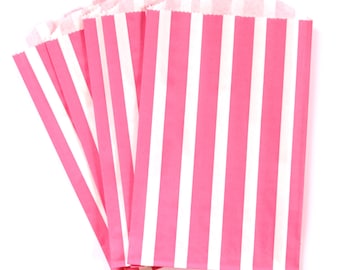 25% OFF SALE while supplies last - 15 Hot Pink Vertical Stripe Middy Bitty Bags (Treat Bags, Favor Bags, Gift Wrap) - 5 x 7.5 inches