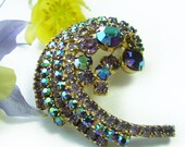 1980s Vintage Pierre Cardin Signature Aurora Borealis Austrian Crystal Brooch/Pin, 14K Gold Plated