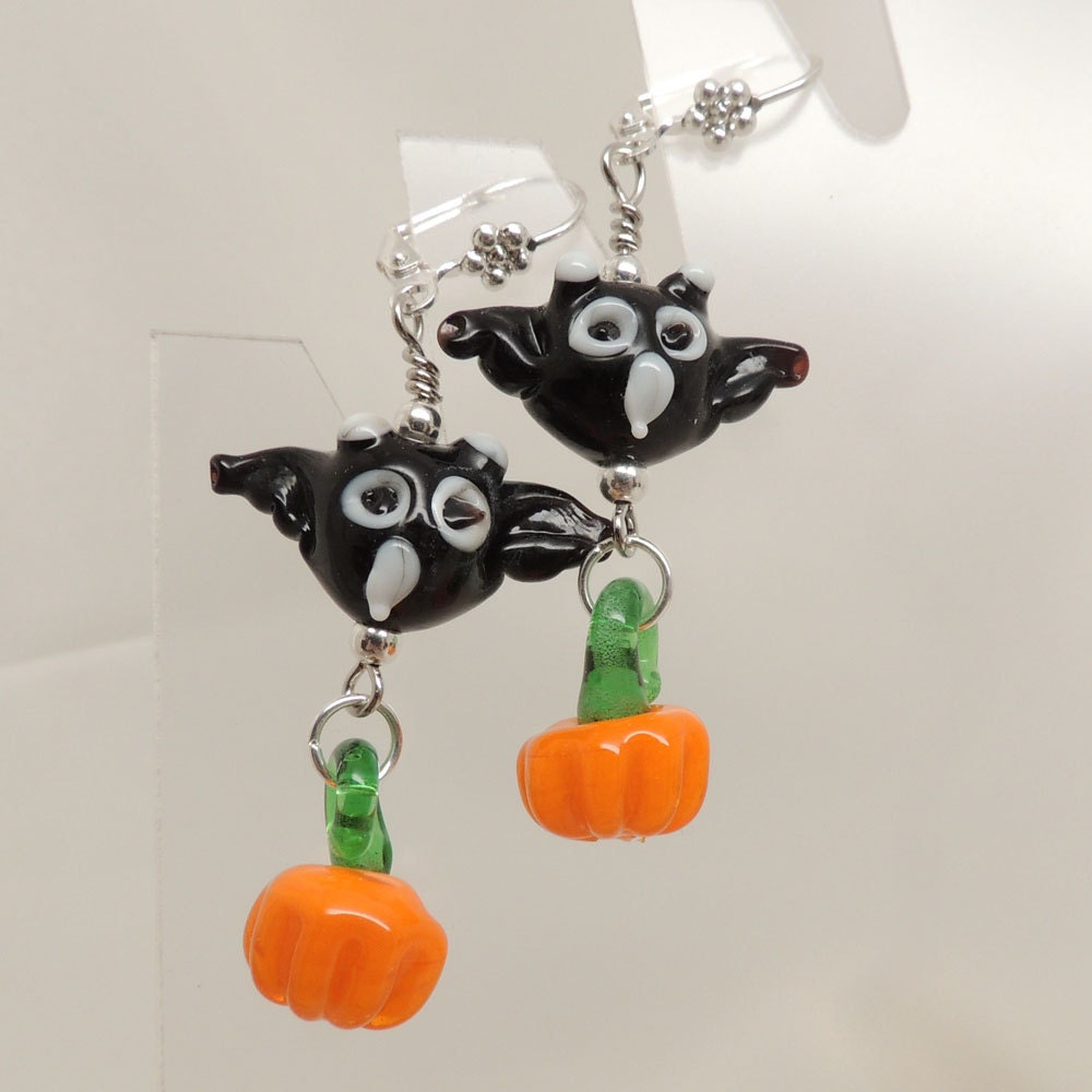 Bat and Pumpkin Halloween Earrings