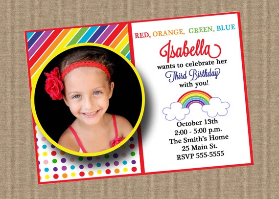 Rainbow Birthday Invitation with Photo Il_570xn