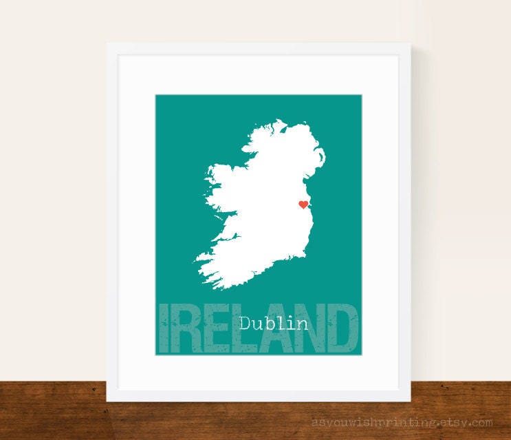 Custom Ireland St. Patrick's Day, Personalized Country Print, Country Love, Country Map, Country, Heart, Silhouette, 8 x 10 Wall Art Print