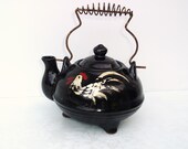 Vintage Brown Teapot Hand painted Rooster Japan Tea Pot Mini 1960s Shabby Chic