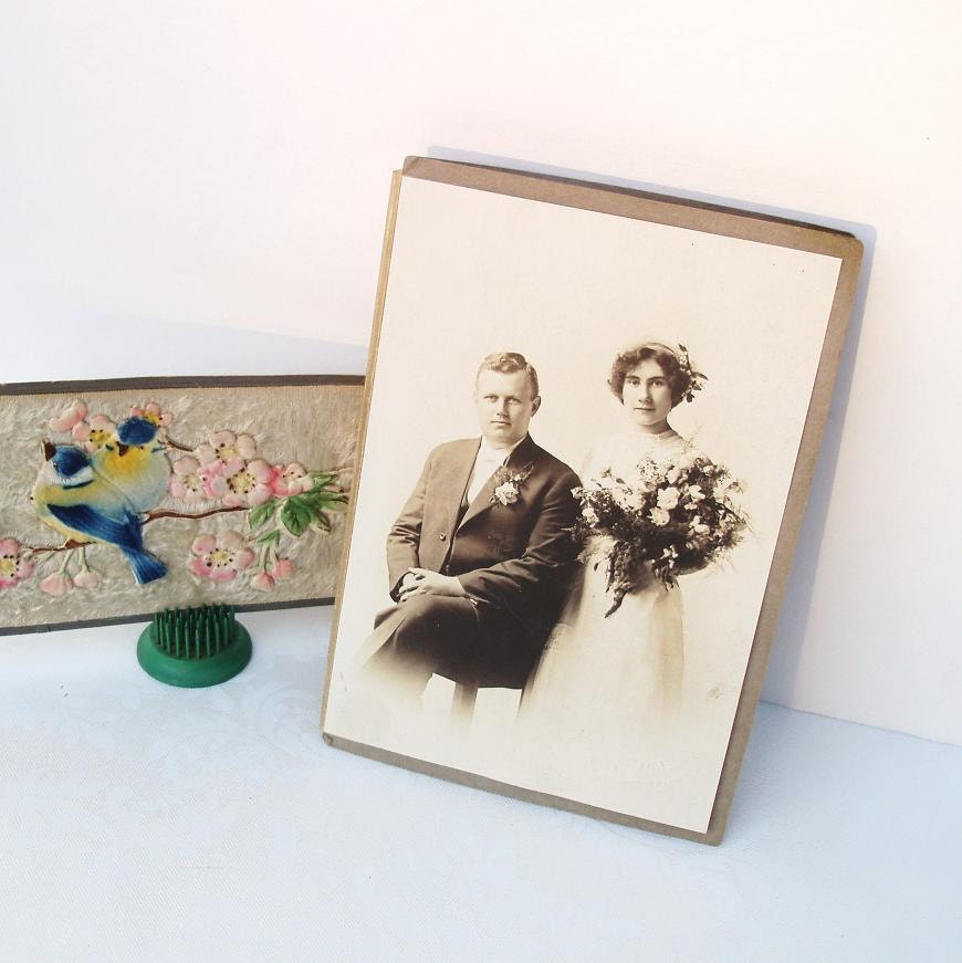 Bride and Groom, Wedding Photography, Antique Photos, 1913, Flapper Style Hat