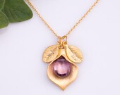 February Purple Amethyst Personalized Birthstone Necklace - Custom Initial Jewelry  - Personalized necklace - Calla Lilly Necklace