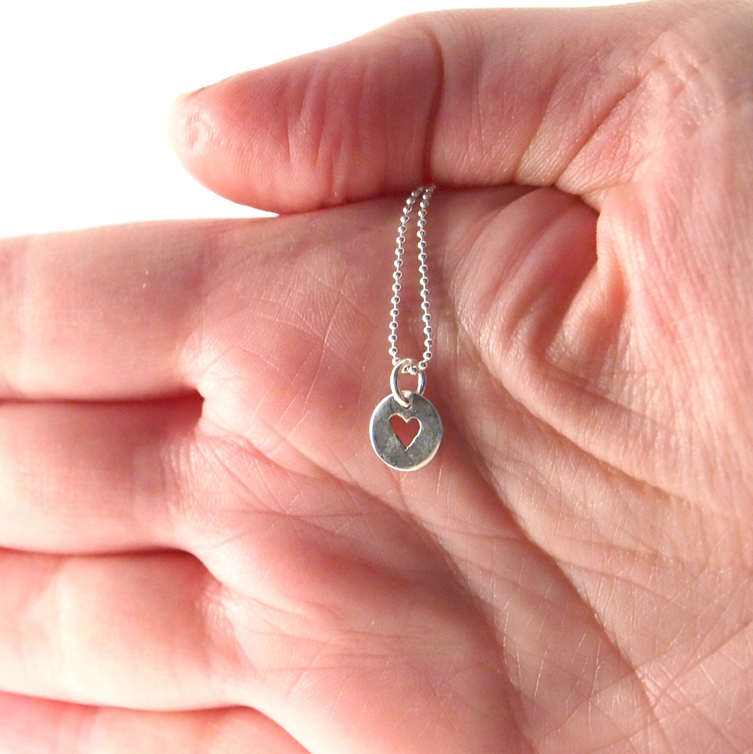 Tiny heart Small Silver Pendant, Loveheart Necklace