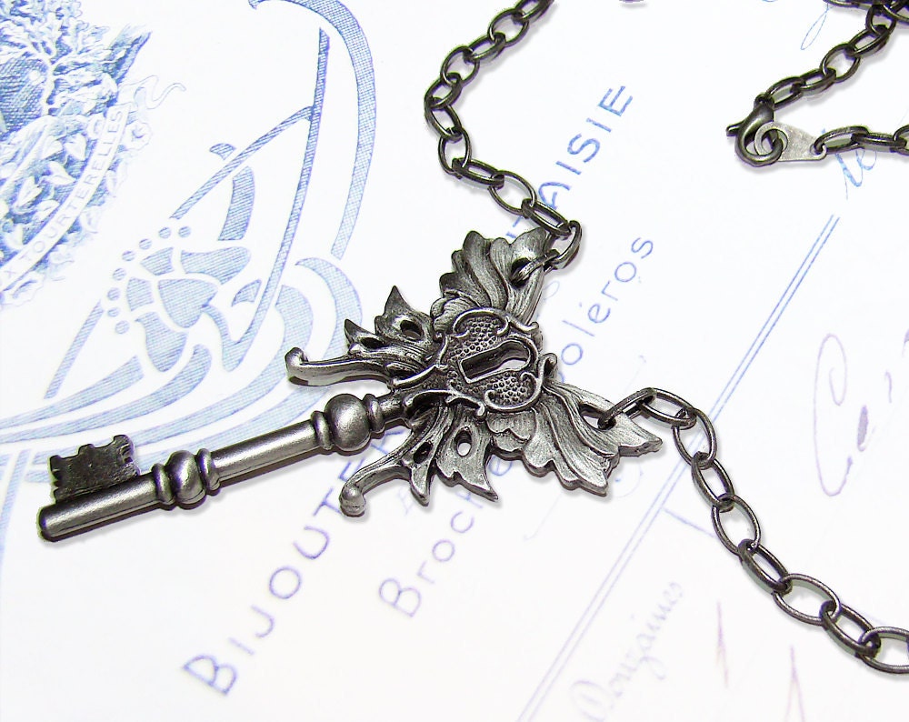 Steampunk winged skeleton key necklace