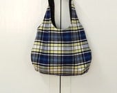 Reversible Blue and Yellow Plaid Tote bag  / beach bag/ travel bag/ shopping bag / mother's day gift