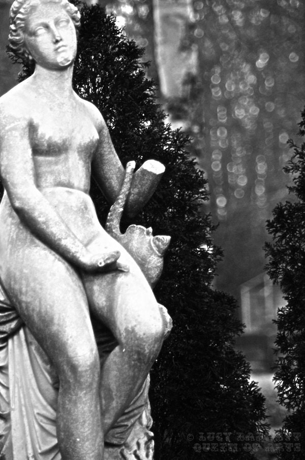 landscape photography bokeh goddess statue photograph affordable woodland wall art romantic home decor 8 X 10 black white grey gray