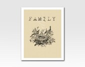 Art Print Etched Looking Text Print "Family" Bird's Nest Home Décor 5 X 7 inch Print Original Design by Adidit Print no. 004