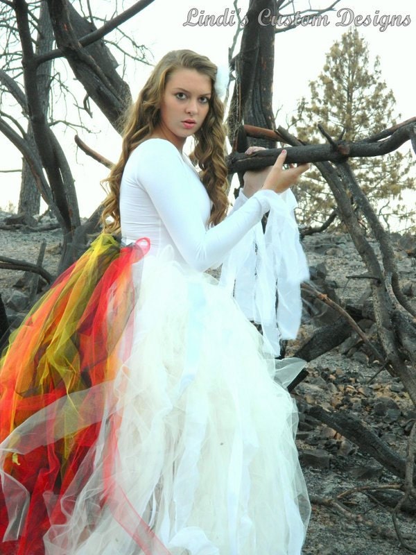 Hunger Games Katniss Inspired Bridal Fire Mocking Jay Tulle Gown or Costume for Girls 6 - 10 yr up to a 26" waist